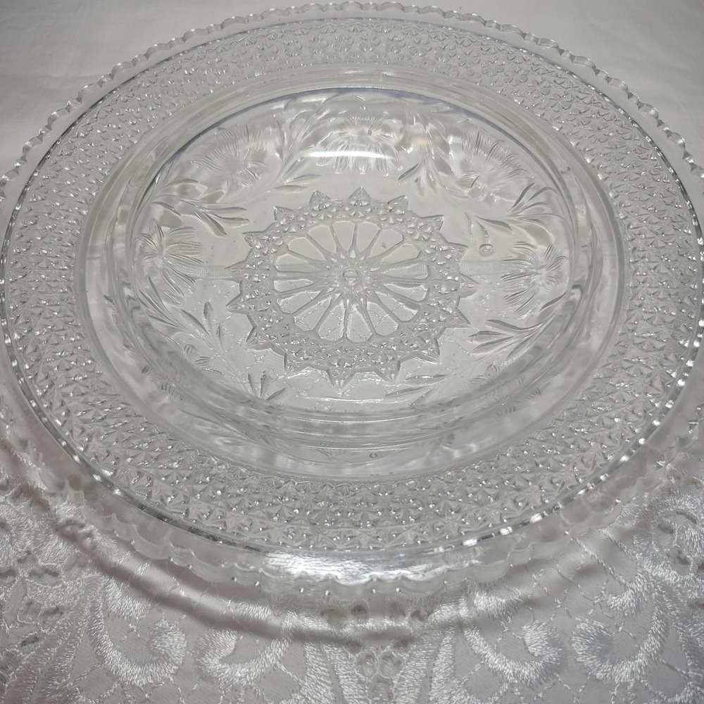 Antique EAPG Indiana Pressed Glass Shallow Dish Bowl‎ ROSEPOINT BAND WATER LILY